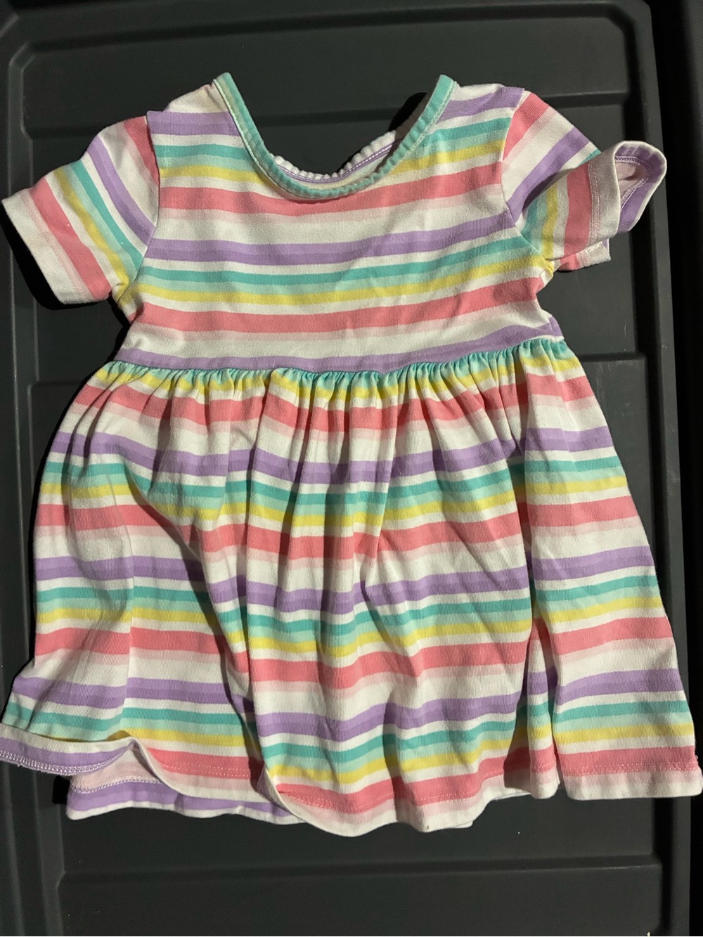 Falls Creek Pastel Rainbow Stripe Short Sleeve Dress